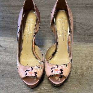 Jessica Simpson Pink Floral Peep-Toe Heels